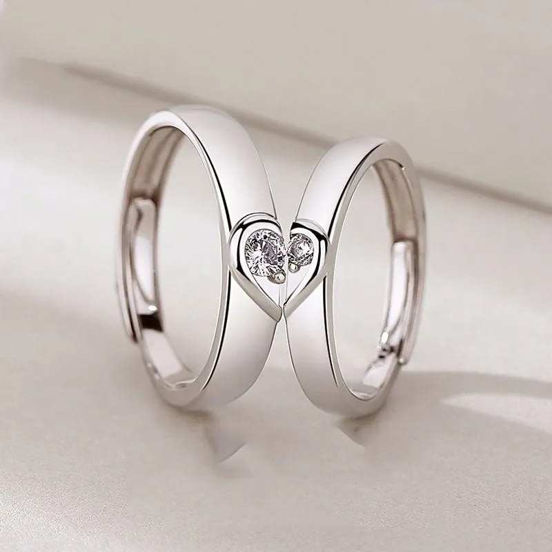 Matching Heart Adjustable Promise Rings Sterling Silver