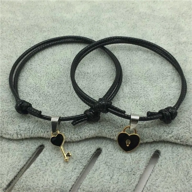 Matching Rope Bracelets with Key & Heart Lock Pendants