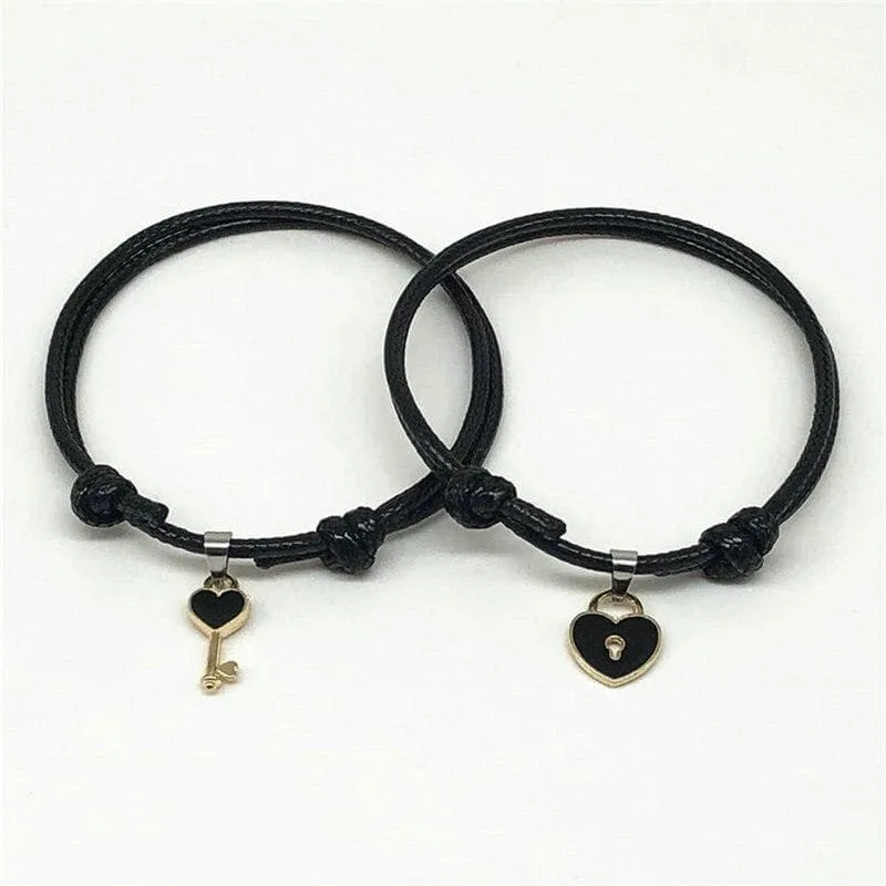 Matching Rope Bracelets with Key & Heart Lock Pendants