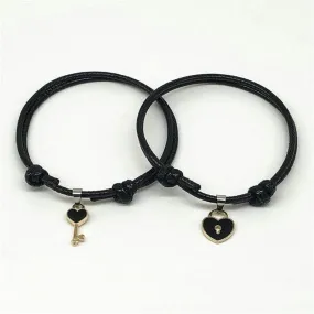 Matching Rope Bracelets with Key & Heart Lock Pendants