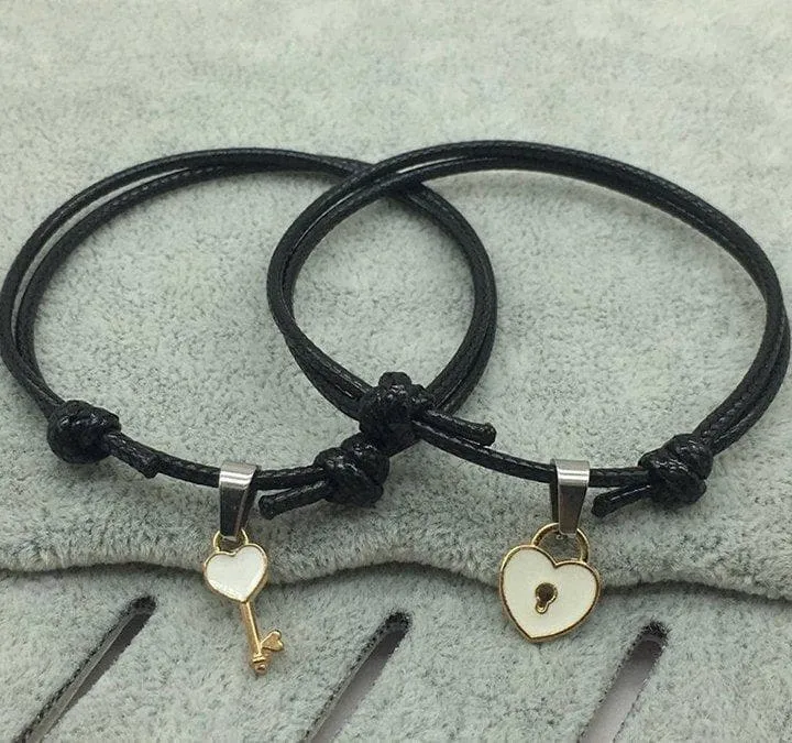 Matching Rope Bracelets with Key & Heart Lock Pendants