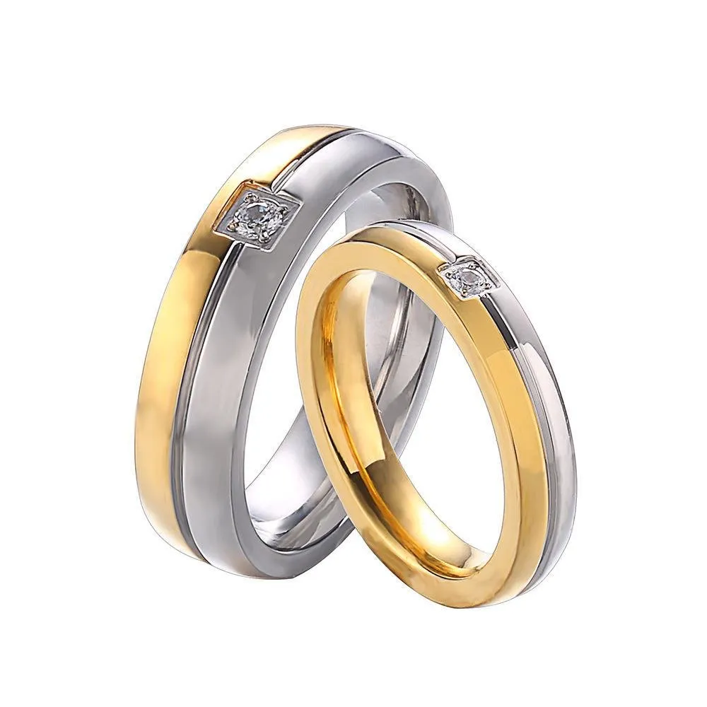 Matching Silver & Gold Color Titanium Couple Rings