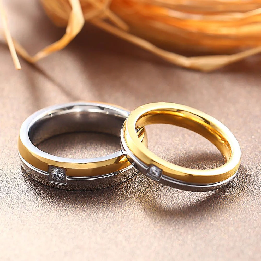 Matching Silver & Gold Color Titanium Couple Rings