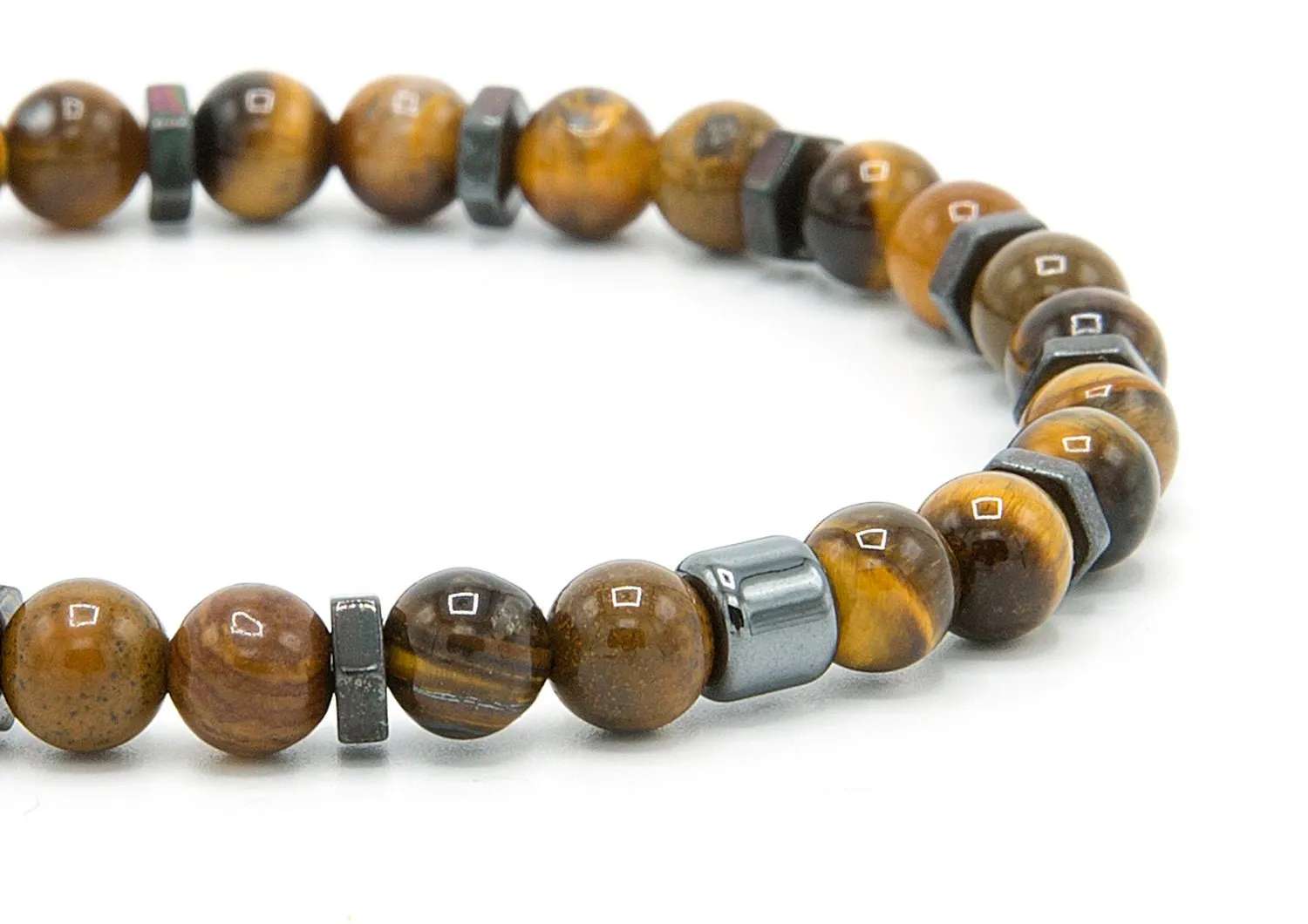 Men’s Natural Stone Beaded Bracelet, Set of 3 Bracelets with Gemstone Hematite Beaded Bracelet, Tiger Eye Bracelet, Leather Bracelet