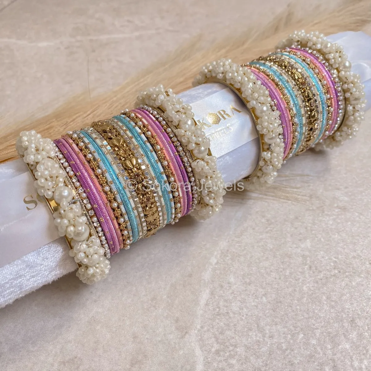 Midi Pearly Cluster Bangle Set - Pastels