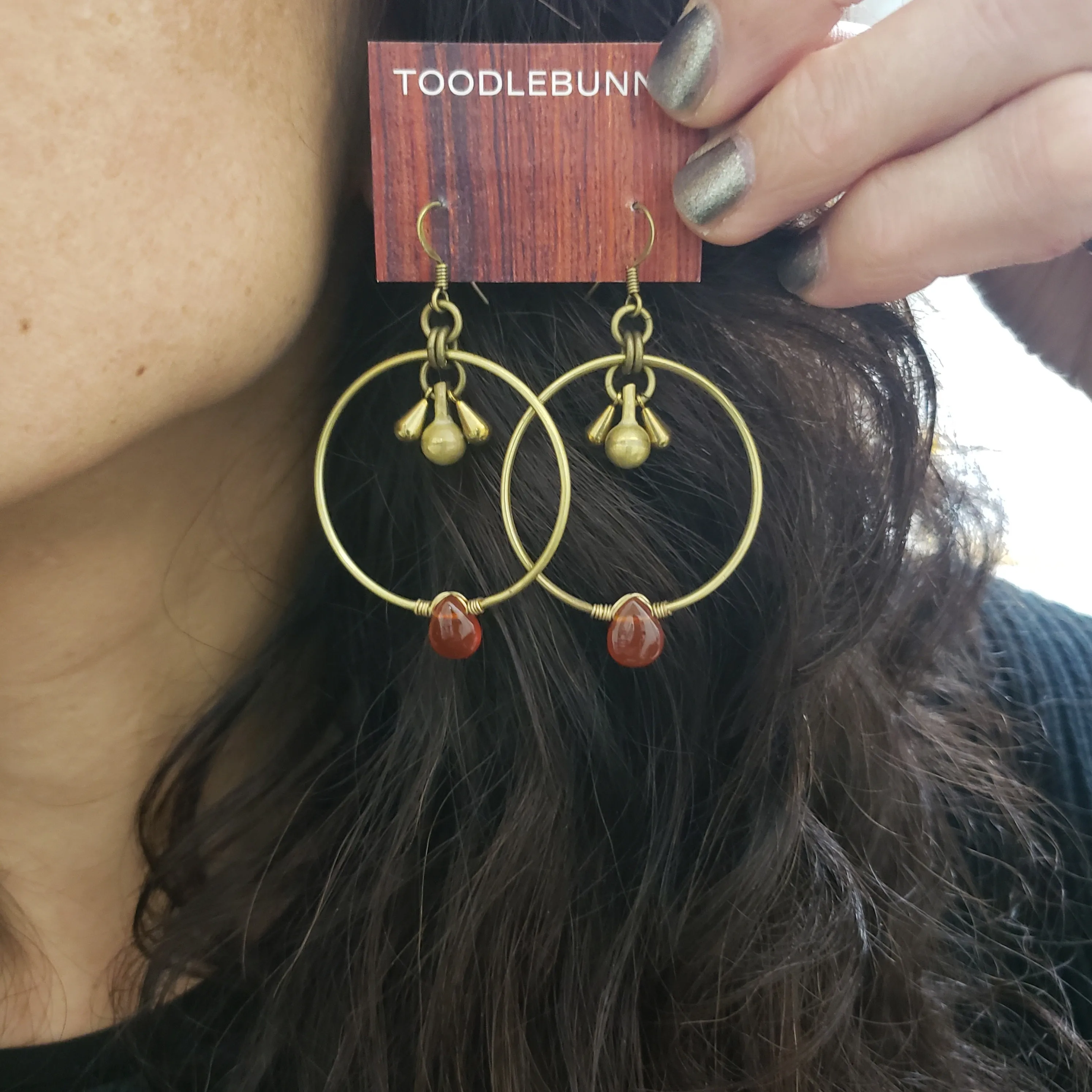 Modern Hoops Drop Earrings - Carnelian