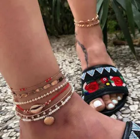 Multi Layered Boho Ankle Chains Beaded Bracelets