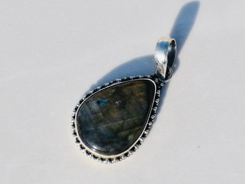 Natural Labradorite Pendant, 925 Sterling Silver Pendant, Artisan Pendant, Labradorite Gemstone, Yellow Fire Stone, Birthstone Pendant