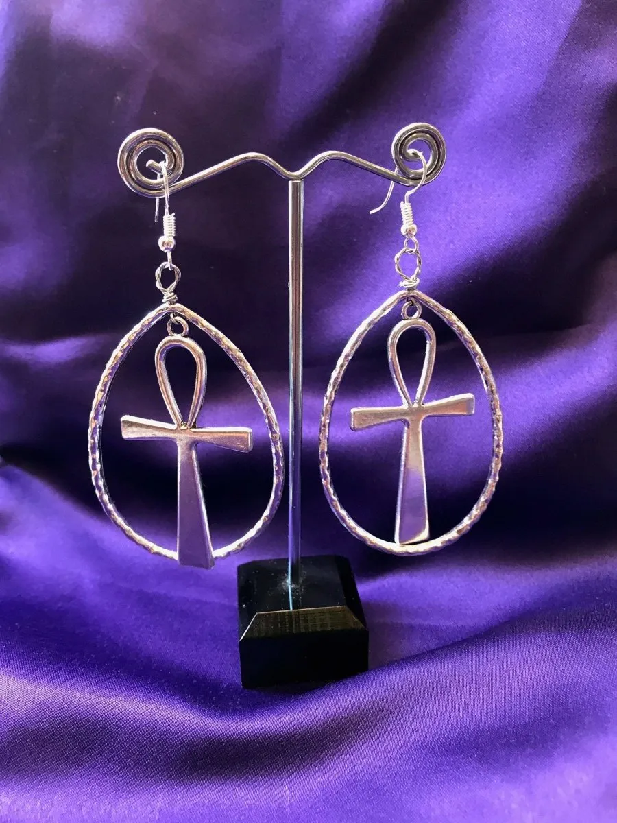 Nefertiti Earrings Statement Earrings Silver Ankh Earrings African Jewellery