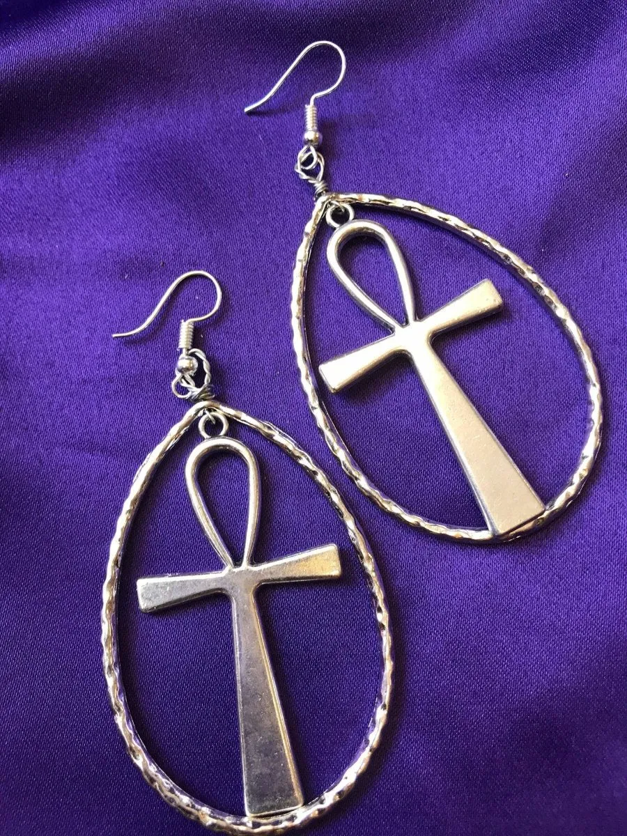 Nefertiti Earrings Statement Earrings Silver Ankh Earrings African Jewellery