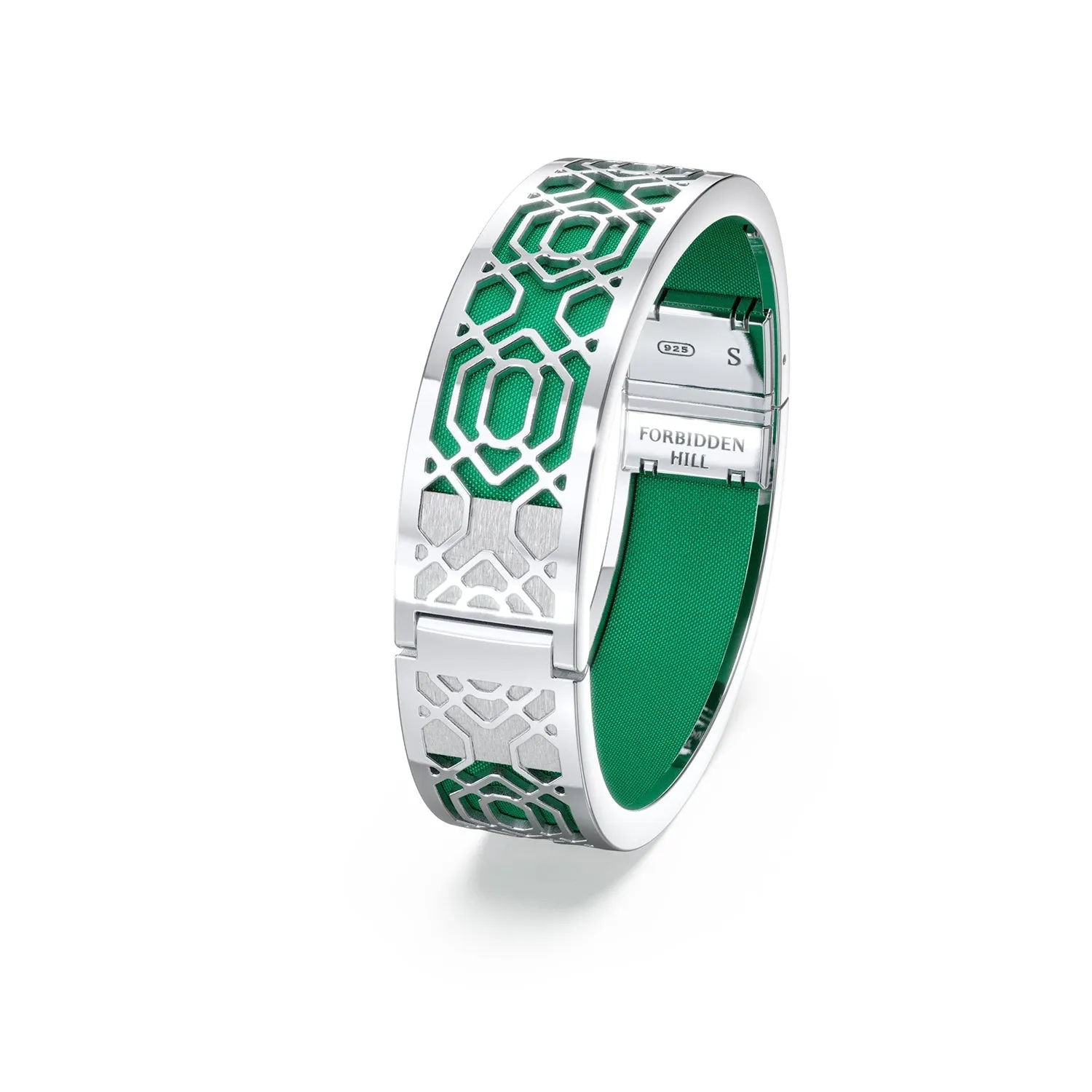 Peranakan Grace Bangle - Python Green - Sterling Silver