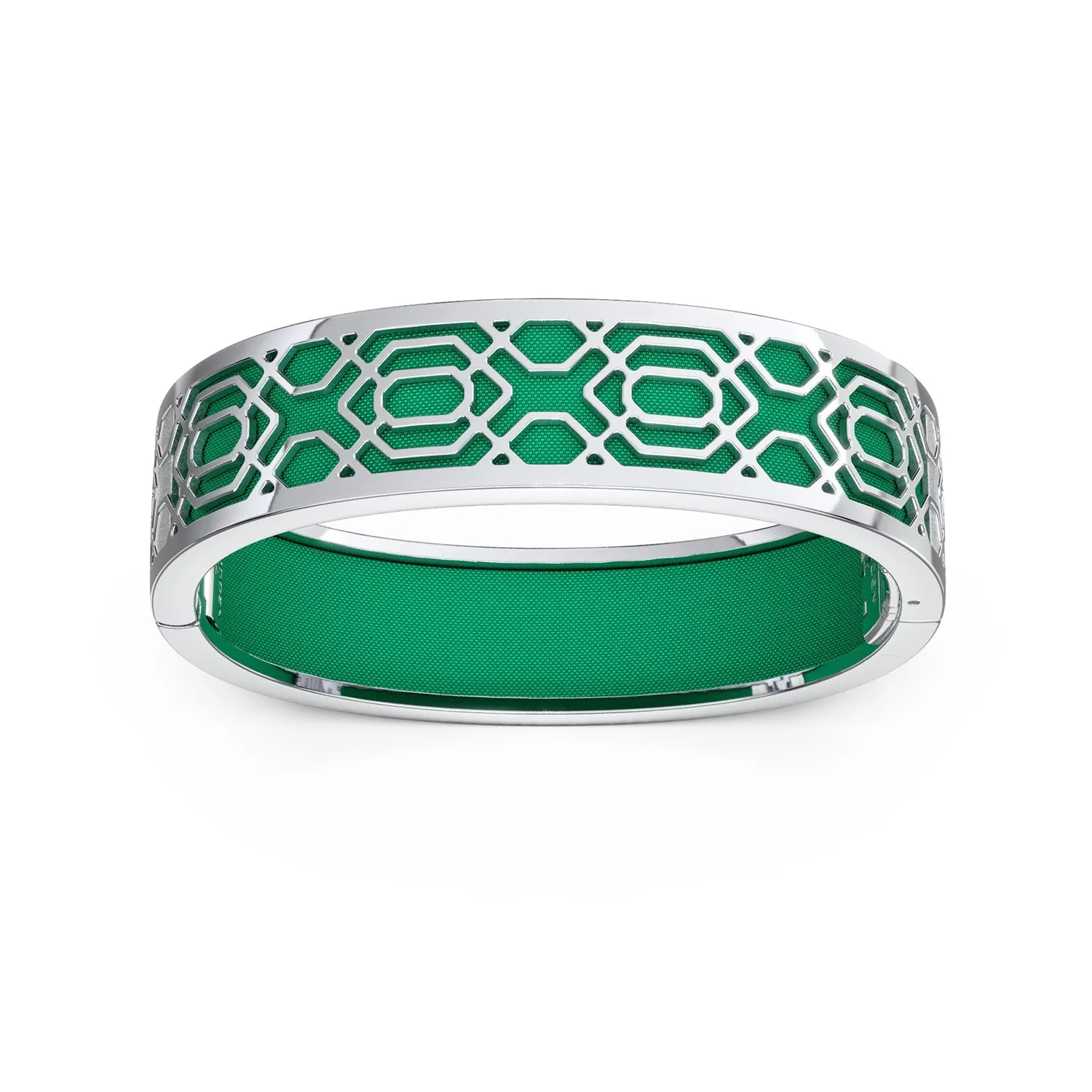 Peranakan Grace Bangle - Python Green - Sterling Silver