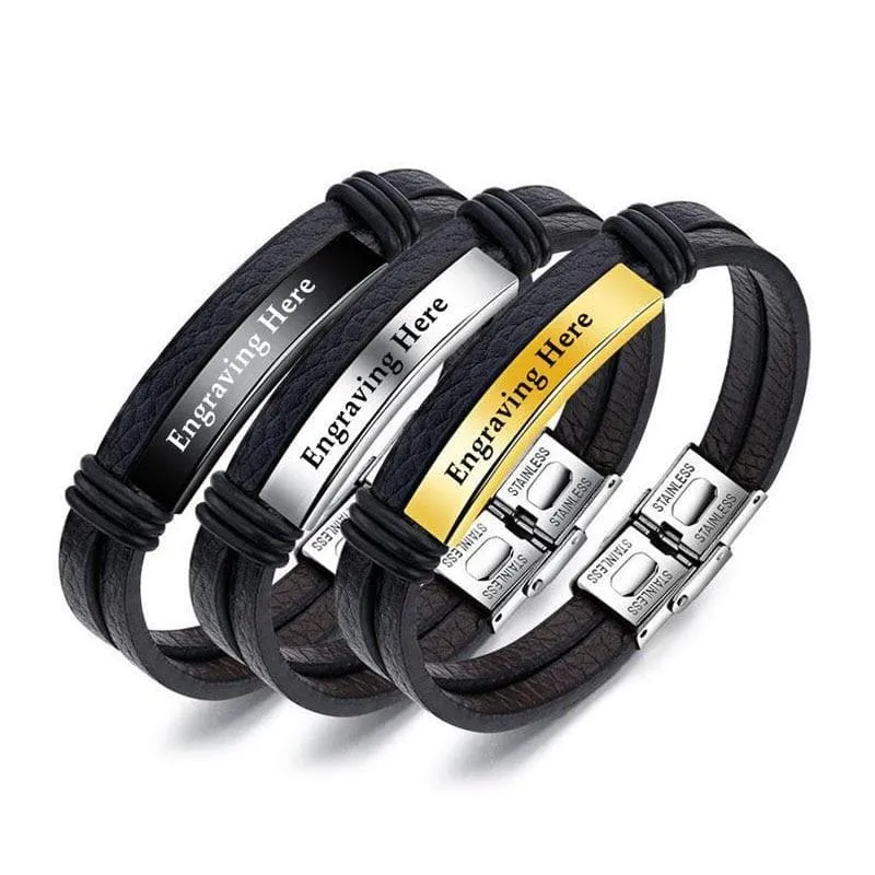 Personalized Engraved Leather Bracelets for Him