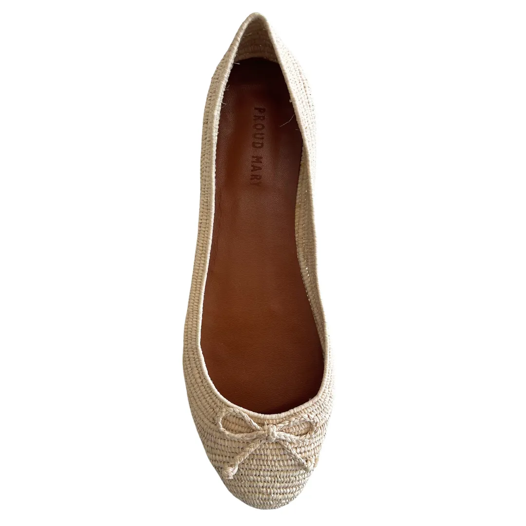 Raffia Ballet Flats (Natural) with Bow Tie