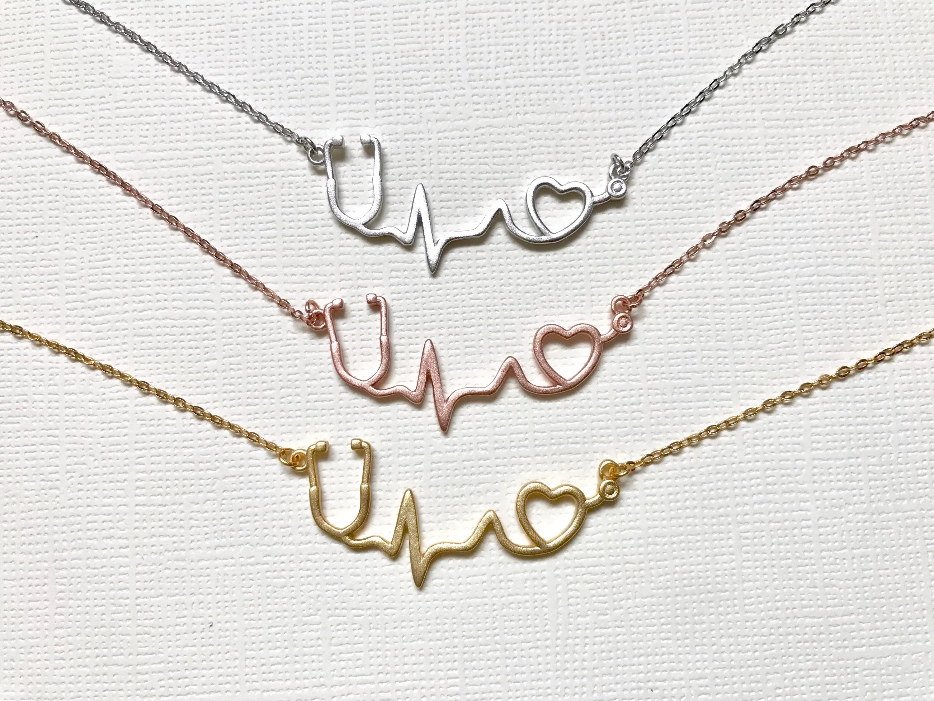 Rose Gold over Sterling Silver stethoscope necklace, heartbeat necklace, EKG necklace, medical gift, nurse necklace, nurse gift