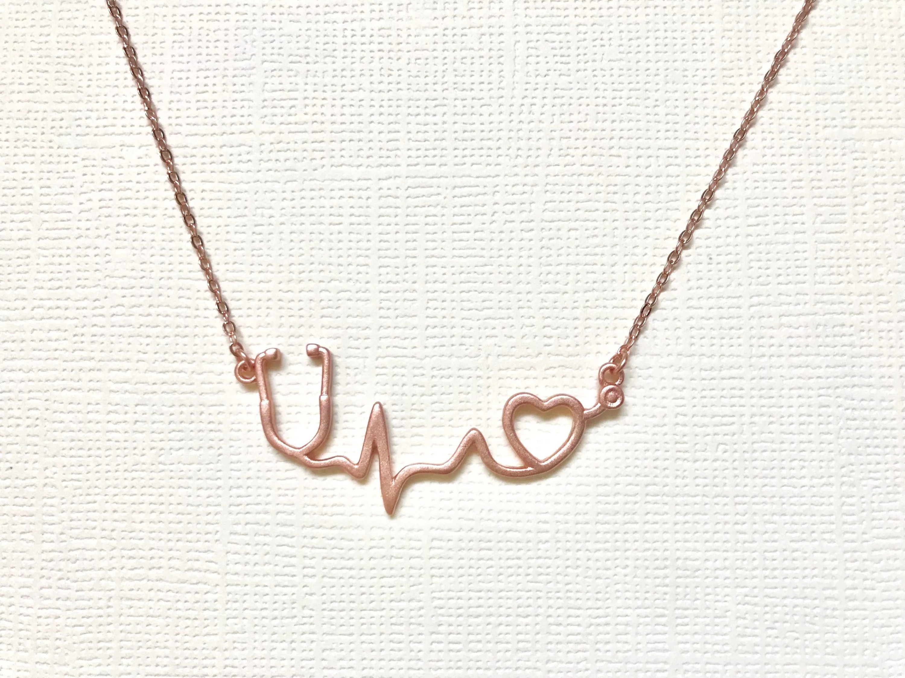 Rose Gold over Sterling Silver stethoscope necklace, heartbeat necklace, EKG necklace, medical gift, nurse necklace, nurse gift