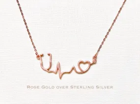 Rose Gold over Sterling Silver stethoscope necklace, heartbeat necklace, EKG necklace, medical gift, nurse necklace, nurse gift