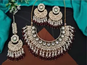 Ruby Kundan Choker Necklace & Earring Set With Maang Tika