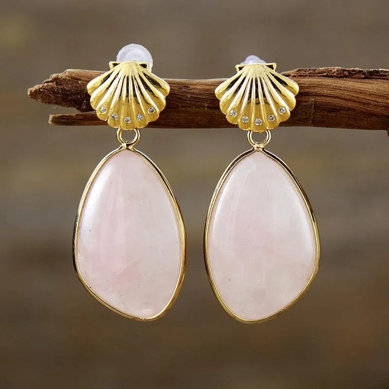 Shells Rose Quartz Drop Earrings