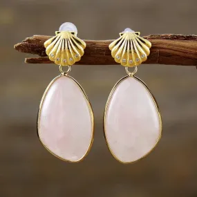 Shells Rose Quartz Drop Earrings