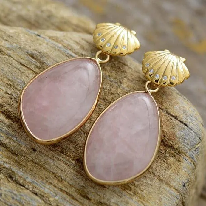 Shells Rose Quartz Drop Earrings