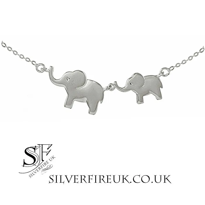 Silver Elephant Necklace, Mum & Baby Elephant Necklace