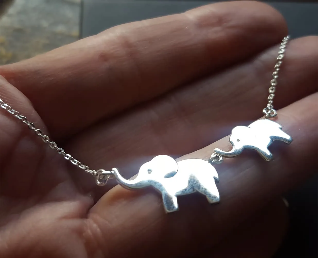 Silver Elephant Necklace, Mum & Baby Elephant Necklace