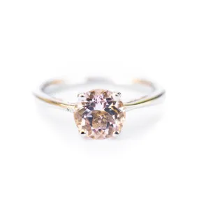 Silver Morganite Solitaire Ring - Round Morganite Sterling Ring - Women's Morganite Rings