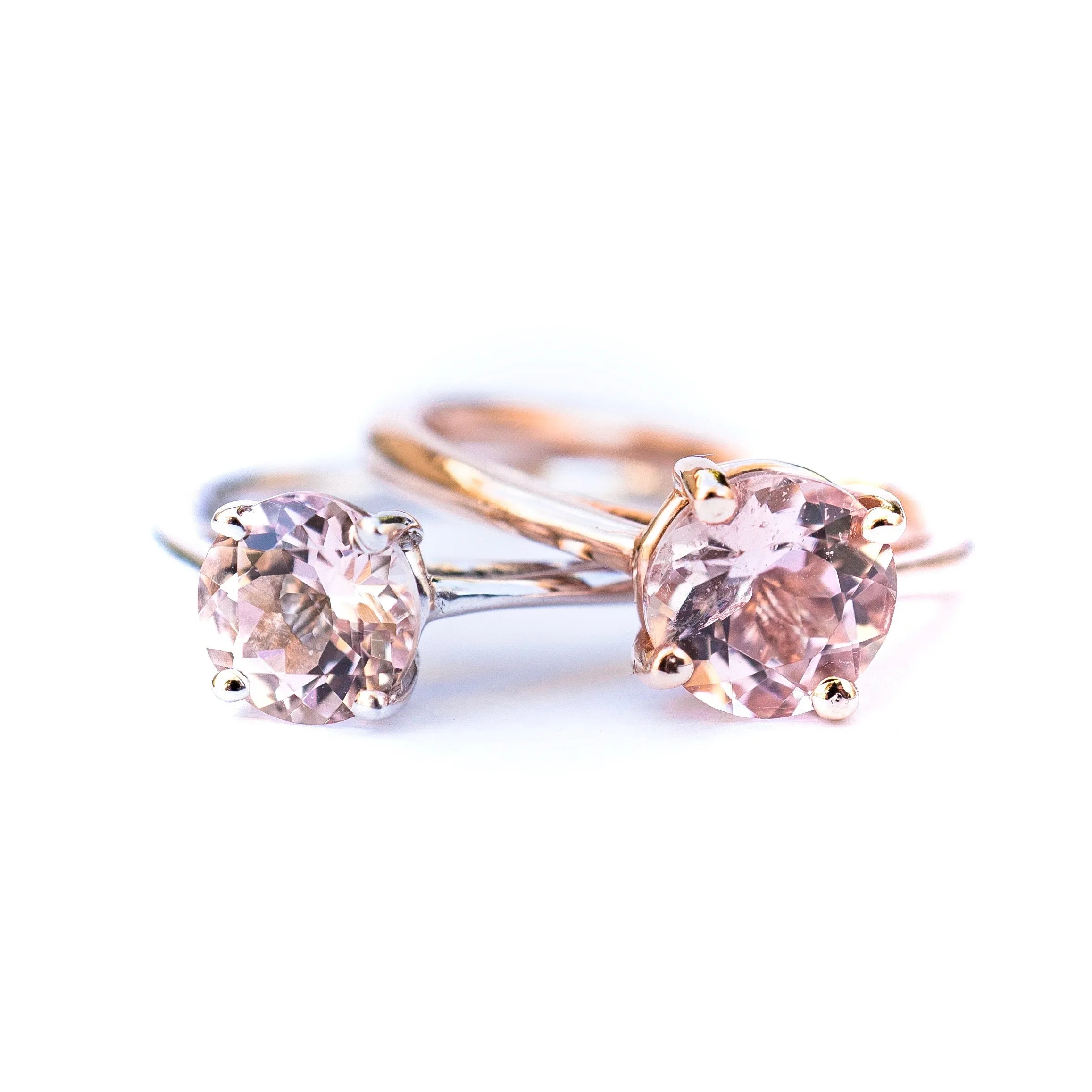 Silver Morganite Solitaire Ring - Round Morganite Sterling Ring - Women's Morganite Rings