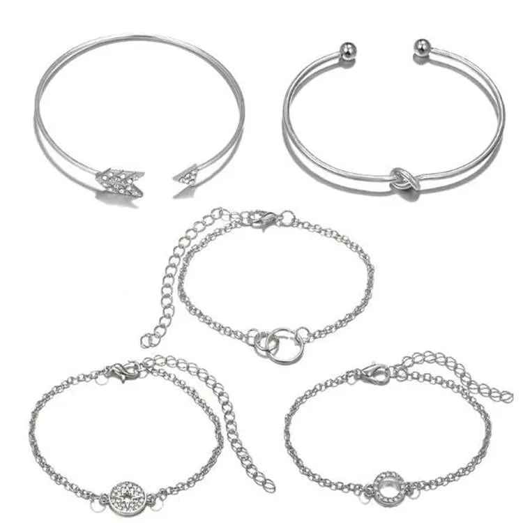 Silver Sparkle of Love Nub 5PC Bracelets