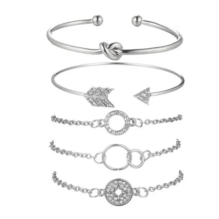 Silver Sparkle of Love Nub 5PC Bracelets