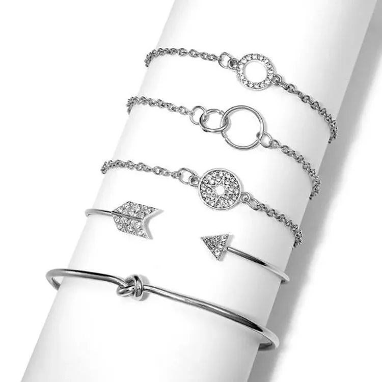 Silver Sparkle of Love Nub 5PC Bracelets