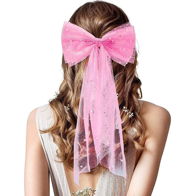 Sparkly Sequin Polka Tulle Lace Bow Knot Hair Clip