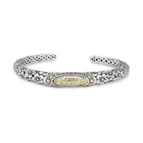 SS/18K OVAL FLORAL DESIGN BANGLE