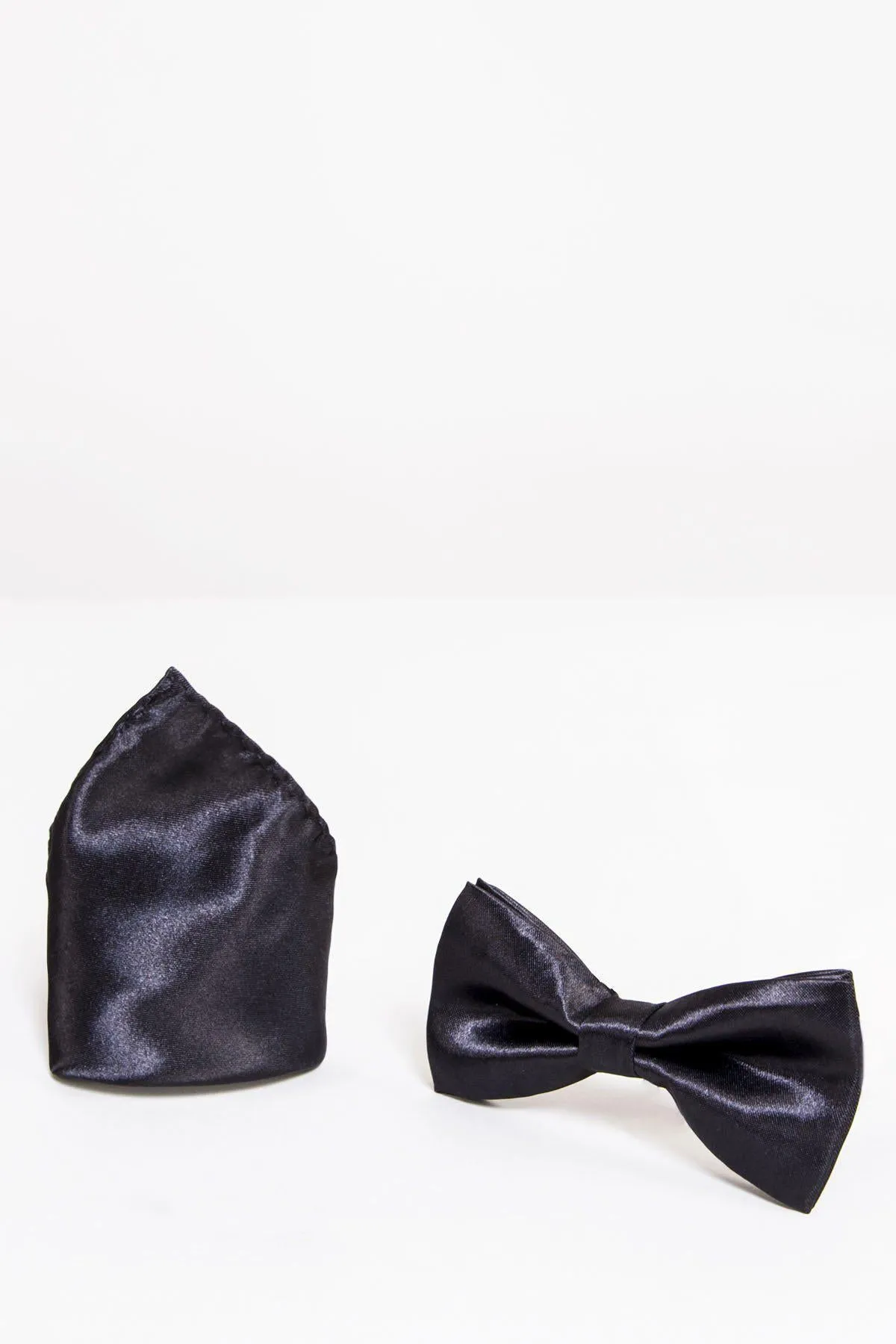 STANLEY - Satin Bow Tie and Pocket Square Set In Black