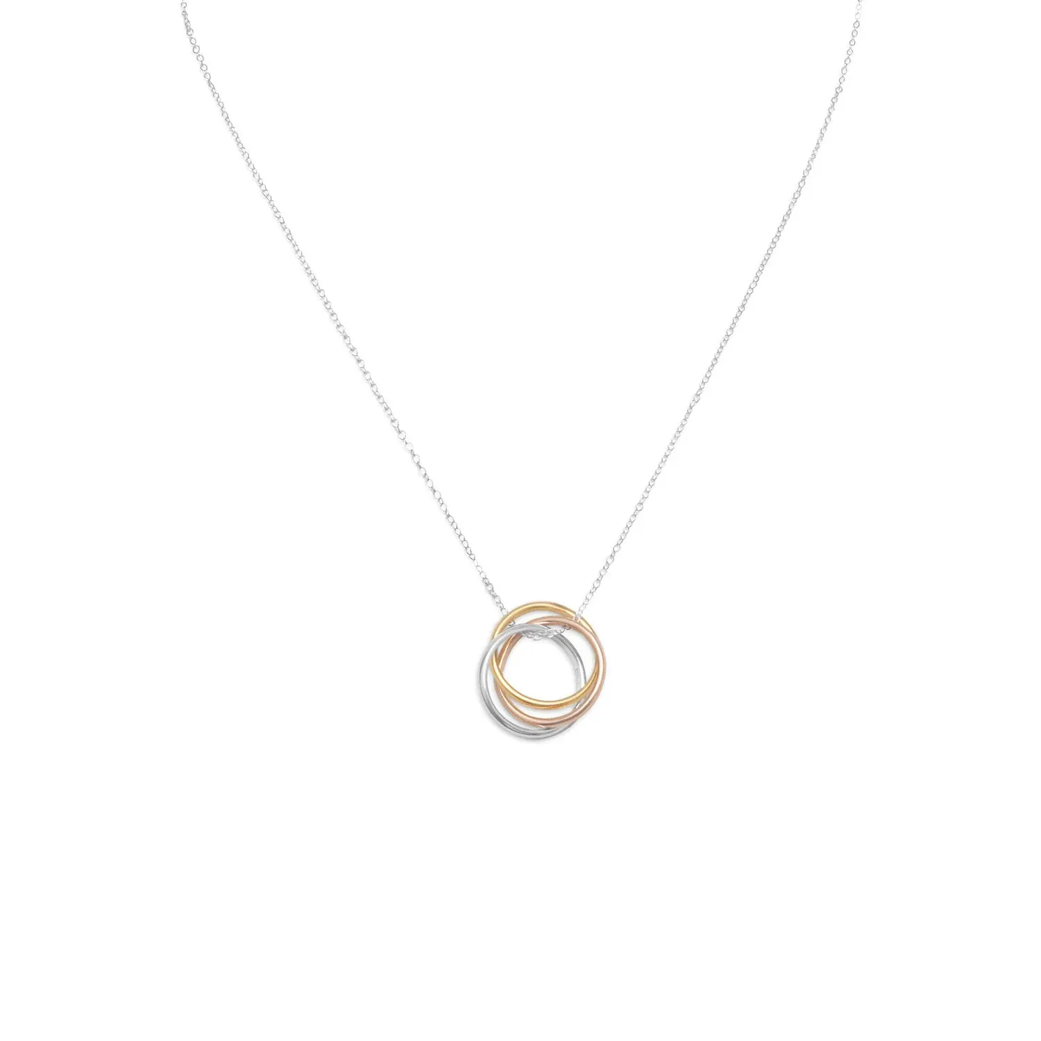 Sterling Silver Necklace with Tri Tone Rings- M H W ACCESSORIES