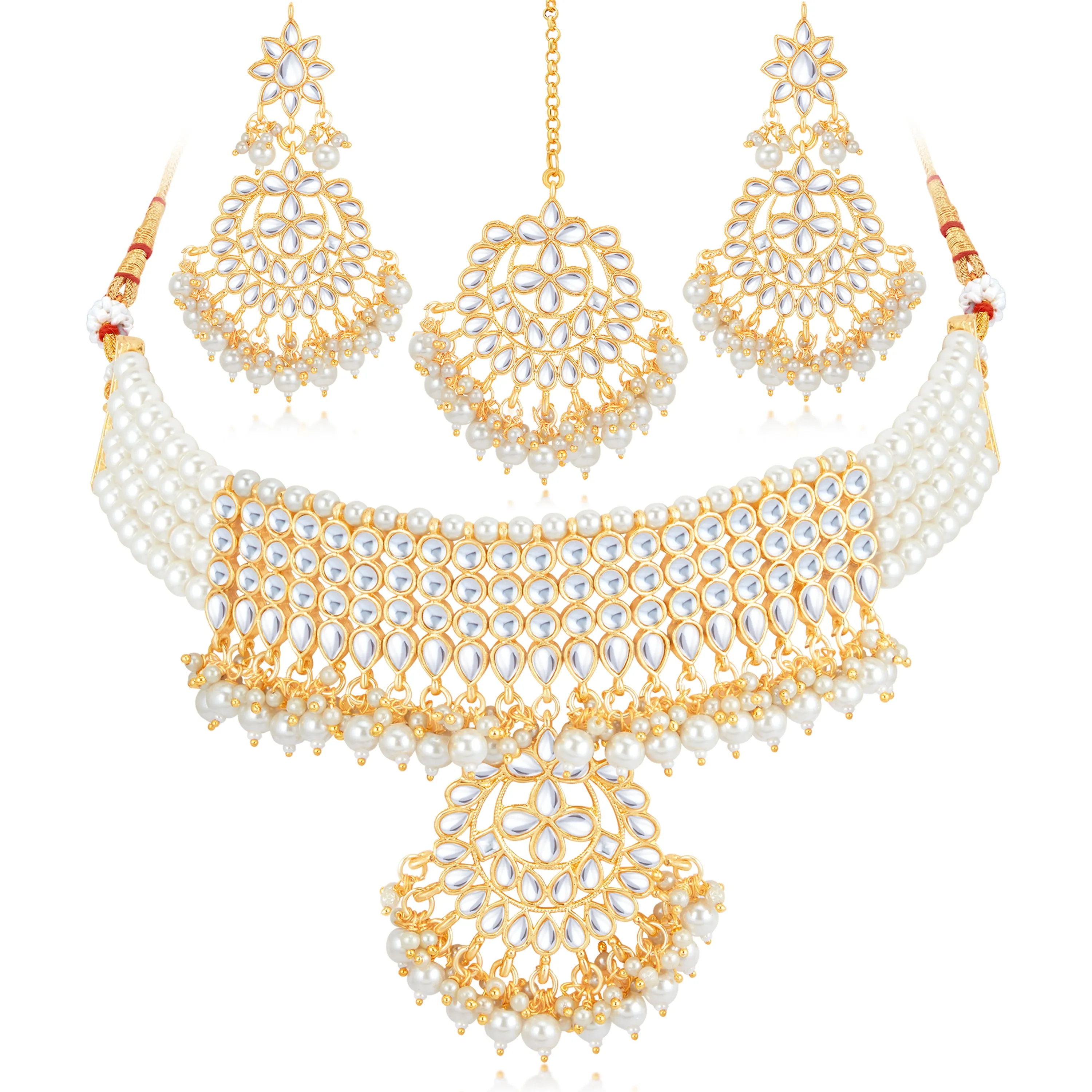 Sukkhi Amazing Gold Plated Kundan & Pearl Choker Necklace Set for Women