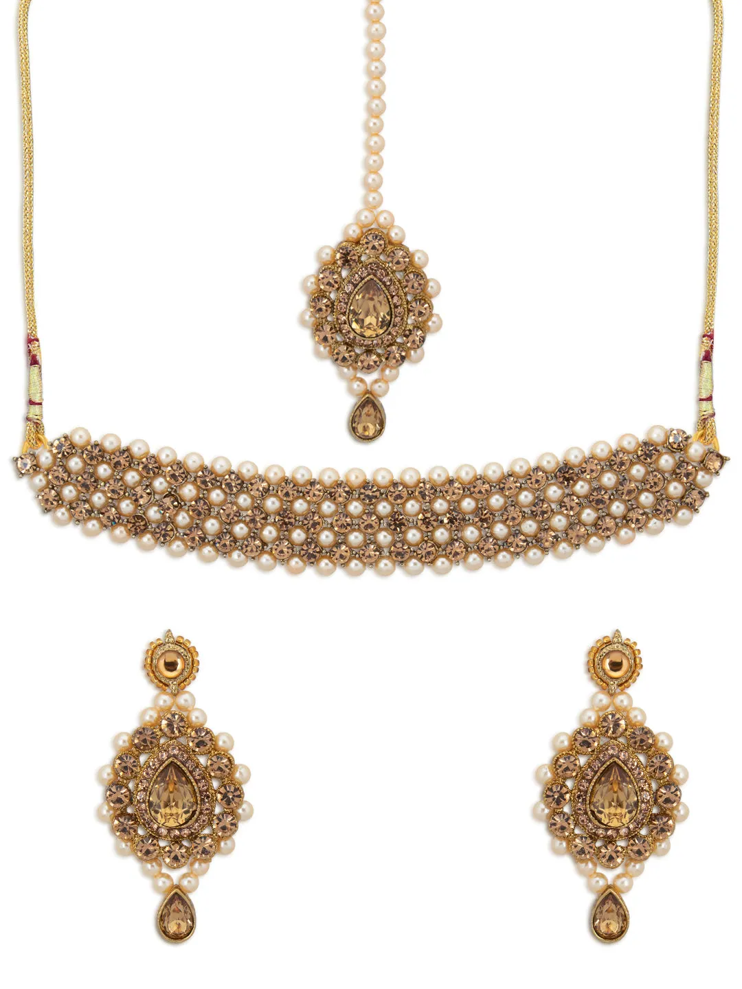 Sukkhi Attractive LCT Gold Plated Pearl Choker Necklace Set for Women