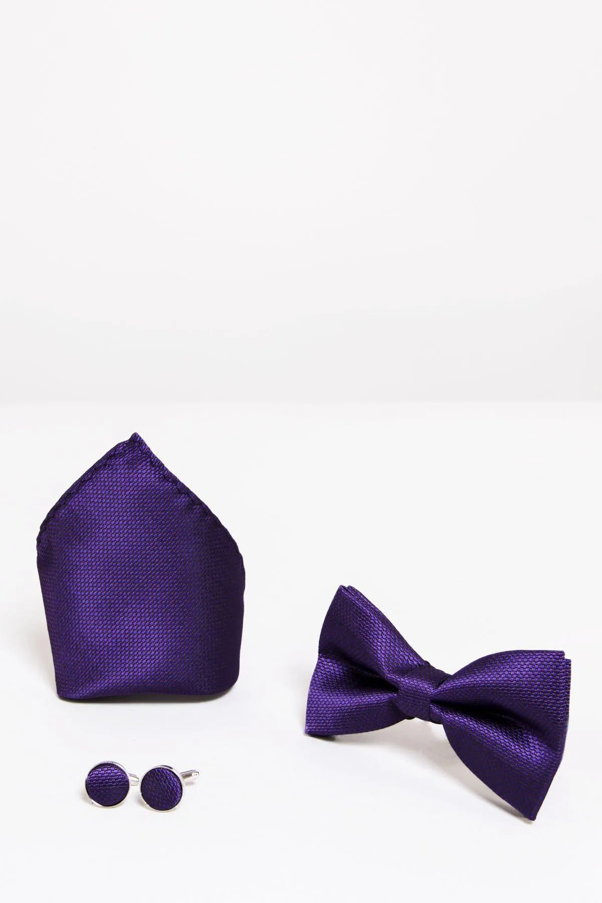 TB17 - Birdseye Print Bow Tie and Pocket Square Set In Purple