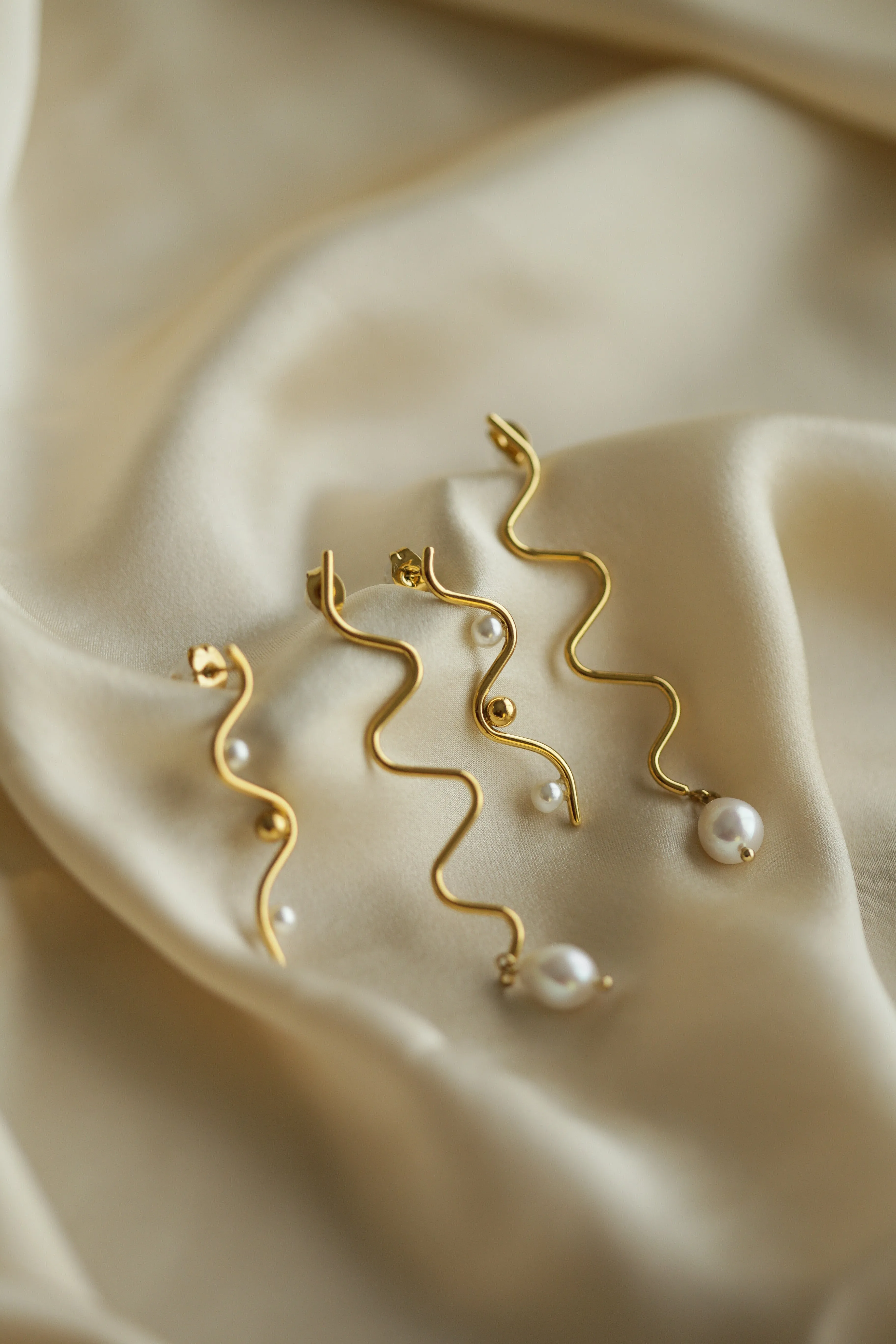 Wave & Pearl Drop Earrings