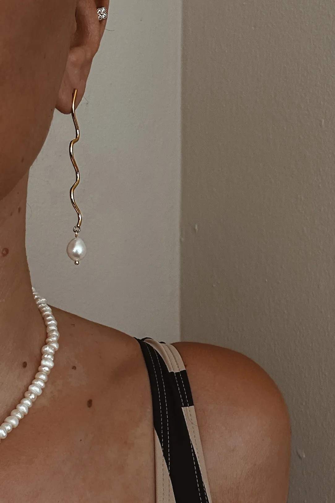 Wave & Pearl Drop Earrings