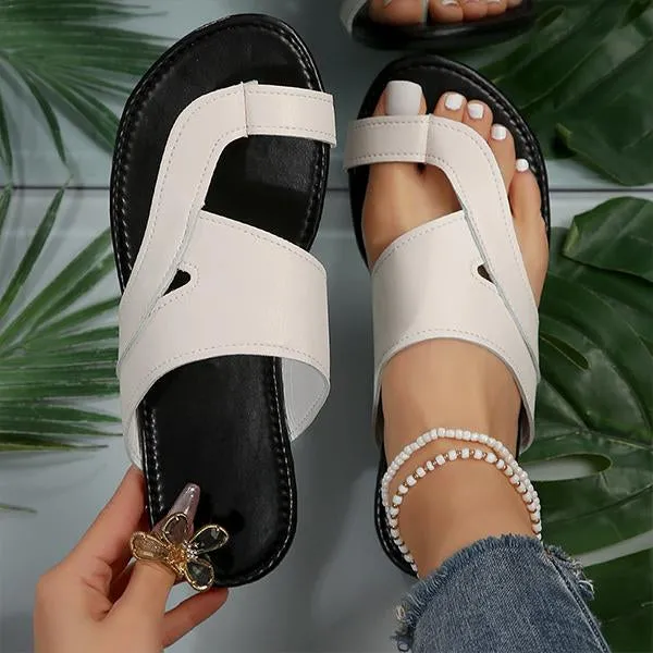 Women's Casual Flat Beach Slippers with Toe Rings 74711254S